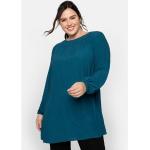 Blaue Unifarbene Langärmelige Sheego Nachhaltige Rundhals-Ausschnitt Tunika-Blusen für Damen Größe XXL Große Größen 