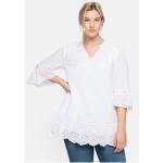 Weiße 3/4-ärmelige Sheego Tunika-Blusen durchsichtig aus Spitze für Damen Größe XL Große Größen 