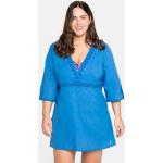 Blaue Unifarbene 3/4-ärmelige Sheego V-Ausschnitt Tunika-Blusen aus Baumwolle für Damen Größe 3 XL Große Größen 