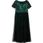 Grüne Maxi Abendkleider A-Linie mit Pailletten mit Reißverschluss aus Mesh für Damen Größe XXL Große Größen für den für den Winter 