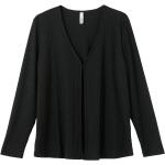 Schwarze Sheego Nachhaltige V-Ausschnitt Shirtjacken mit Knopf aus Baumwollmischung für Damen Größe XXL Große Größen 
