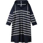 Blaue Gestreifte Maritime Sheego Nachhaltige V-Ausschnitt Shirtkleider aus Baumwolle mit Kapuze für Damen Große Größen 