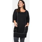 Schwarze Unifarbene Casual 3/4-ärmelige Sheego Mini Rundhals-Ausschnitt Shirtkleider mit Kapuze für Damen Größe L Große Größen 