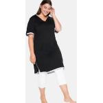 Schwarze Unifarbene Casual Kurzärmelige Sheego Mini V-Ausschnitt Shirtkleider aus Baumwolle mit Kapuze für Damen Größe M Große Größen 