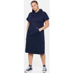 Marineblaue Unifarbene Casual Kurzärmelige Sheego Midi Rundhals-Ausschnitt Shirtkleider aus Baumwolle mit Kapuze für Damen Größe XXL Große Größen 