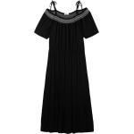 Schwarze Bestickte Maxi Nachhaltige Schulterfreie Schulterfreie Kleider mit Volants für Damen Größe M Große Größen 