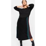 Schwarze Unifarbene Color Blocking Langärmelige Sheego Rundhals-Ausschnitt Strickkleider aus Polyamid mit Kapuze für Damen Größe 3 XL Große Größen 