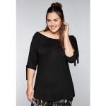 Schwarze Kurzärmelige Sheego T-Shirts aus Viskose mit Kapuze für Damen Größe 3 XL Große Größen 
