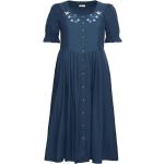 Blaue Bestickte Trachtenkleider & Landhauskleider mit Knopf für Damen Größe L Große Größen 