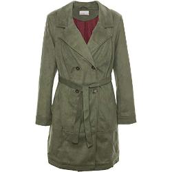 Sheego Trenchcoat Kurzmantel Mantel Velourslederoptik Jacke Damen Plusgröße, Damengrößen:50, Farbe:Khaki