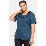 Blaue Kurzärmelige Sheego Rundhals-Ausschnitt Tunika-Blusen mit Rüschen aus Baumwolle für Damen Größe 3 XL Große Größen 