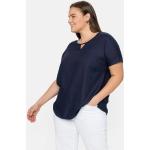 Marineblaue Unifarbene Kurzärmelige Sheego Rundhals-Ausschnitt Tunika-Blusen aus Viskose für Damen Größe XXL Große Größen 