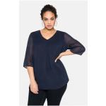 Marineblaue Sheego V-Ausschnitt Tunika-Blusen durchsichtig aus Chiffon für Damen Größe 3 XL Große Größen für den für den Sommer 