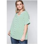 Reduzierte Offwhitefarbene Gestreifte Kurzärmelige Sheego V-Ausschnitt Tunika-Blusen für Damen Größe 3 XL Große Größen 
