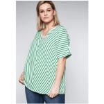 Reduzierte Offwhitefarbene Gestreifte Kurzärmelige Sheego V-Ausschnitt Tunika-Blusen für Damen Größe 3 XL Große Größen für den für den Sommer 
