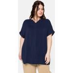 Marineblaue Unifarbene Kurzärmelige Sheego V-Ausschnitt Tunika-Blusen aus Viskose für Damen Große Größen 