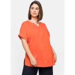 Orange Unifarbene Kurzärmelige Sheego V-Ausschnitt Tunika-Blusen aus Viskose für Damen Größe XL Große Größen für den für den Sommer 