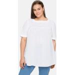 Weiße Unifarbene Casual Kurzärmelige Sheego Tunika-Blusen aus Baumwolle für Damen Übergrößen Große Größen 