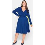 Royalblaue Unifarbene Langärmelige Sheego V-Ausschnitt Sommerkleider aus Viskose für Damen Größe XXL Große Größen 