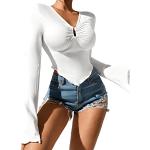 Weiße Casual Langärmelige SheIn T-Shirts mit Volants für Damen Größe S 