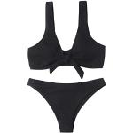 SheIn Damen Bikini Sets Träger Swimwear Hoher Ausschnitt Tanga Bademode Zweiteiliger Swimsuits mit Knoten Schwarz M