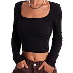 Schwarze Casual Langärmelige SheIn U-Ausschnitt T-Shirts für Damen Größe XL 