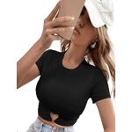 Schwarze Sexy Kurzärmelige SheIn Rundhals-Ausschnitt T-Shirts für Damen Größe S 