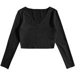 Schwarze Langärmelige SheIn V-Ausschnitt T-Shirts für Damen Größe M 