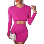SheIn Damen Cut Outs Figurbetontes Kleid Bodycon Minikleider Partykleid Langarm Freizeitkleid Vintage Elegant Minikleid Heißes Pink XS