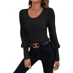 Schwarze Unifarbene Elegante Langärmelige SheIn U-Ausschnitt T-Shirts für Damen Größe M für den für den Herbst 