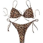Braune Animal-Print Sexy SheIn Rüschenbikinis mit Leopard-Motiv mit Rüschen für Damen Größe M 2-teilig 