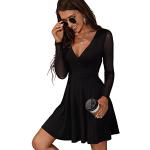 Schwarze Elegante Langärmelige SheIn Mini V-Ausschnitt Minikleider & kurze Kleider aus Mesh für Damen Größe M für Partys 