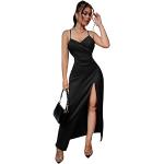 Schwarze Elegante SheIn Maxi Spaghettiträger-Kleider aus Satin für Damen Größe M für Partys 