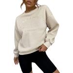 SheIn Damen Sweatshirt Casual Pullover Buchstaben Sweater Pulli Rundhals Oberteil Locker Shirts Beige S