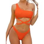Reduzierte Orange One Shoulder Bandeau Bikinitops gepolstert für Damen Größe S 