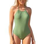 Grüne Unifarbene Elegante Neckholder Badeanzüge für Damen Größe L 1-teilig 