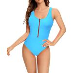 Reduzierte Himmelblaue Sexy Damenschwimmanzüge & Damensportbadeanzüge mit Reißverschluss Größe S 1-teilig für den für den Sommer 