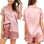Rosa Elegante Damenschlafanzüge & Damenpyjamas mit Knopf aus Spitze Größe L 2-teilig für den für den Sommer 