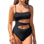 Schwarze Elegante Bandeau Badeanzüge mit Cutwork gepolstert für Damen Größe XL 1-teilig 