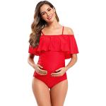 Rote Elegante Bandeau Badeanzüge mit Rüschen für Damen Größe XXL Große Größen 1-teilig 