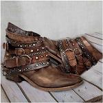 Braune Runde Cowboy-Boots & Cowboystiefeletten mit Reißverschluss rutschfest für Damen 