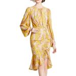 Gelbe Blumenmuster Elegante Langärmelige Rundhals-Ausschnitt Bandage-Kleider & Bodycon-Kleider mit Rüschen aus Chiffon für Damen Größe L zur Hochzeit für den für den Sommer 