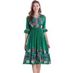 Grüne Bestickte Casual Kurzärmelige Midi Chiffon-Abendkleider aus Chiffon für Damen Größe S 