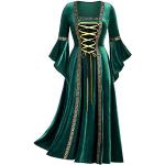 Grüne Maxi Mittelalterkleider aus Samt für Damen 