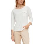 Weiße 3/4-ärmelige Comma Rundhals-Ausschnitt T-Shirts für Damen Größe L 