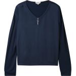 Reduzierte Mitternachtsblaue Langärmelige Tom Tailor V-Ausschnitt V-Shirts mit Reißverschluss aus Jersey für Damen Größe M Große Größen 