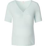 Reduzierte Hellblaue Halblangärmelige Esprit Maternity V-Ausschnitt T-Shirts aus Jersey für Damen Größe XS 