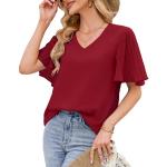 Rote Business Kurzärmelige V-Ausschnitt T-Shirts aus Chiffon für Damen Größe XL für Partys für den für den Sommer 
