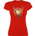 Rote shirtracer T-Shirts mit Hirsch-Motiv aus Baumwolle für Damen Übergrößen zum Oktoberfest 