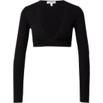 Reduzierte Schwarze Langärmelige EDITED V-Ausschnitt V-Shirts aus Jersey für Damen Größe XS 